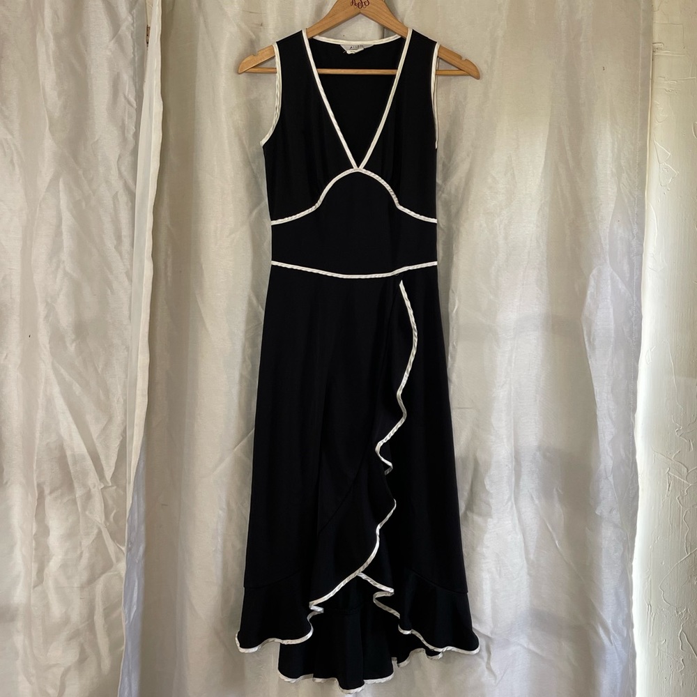 y2k B&W Ruffle Glam Evening Sleeveless Seamlined Maxi V-Neck Fit & Flare Dress